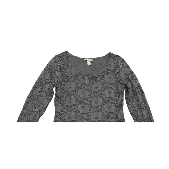 Banana Republic Womens Gray Floral Lace Overlay Sheer Long Sleeve Top M EUC - Picture 2 of 7